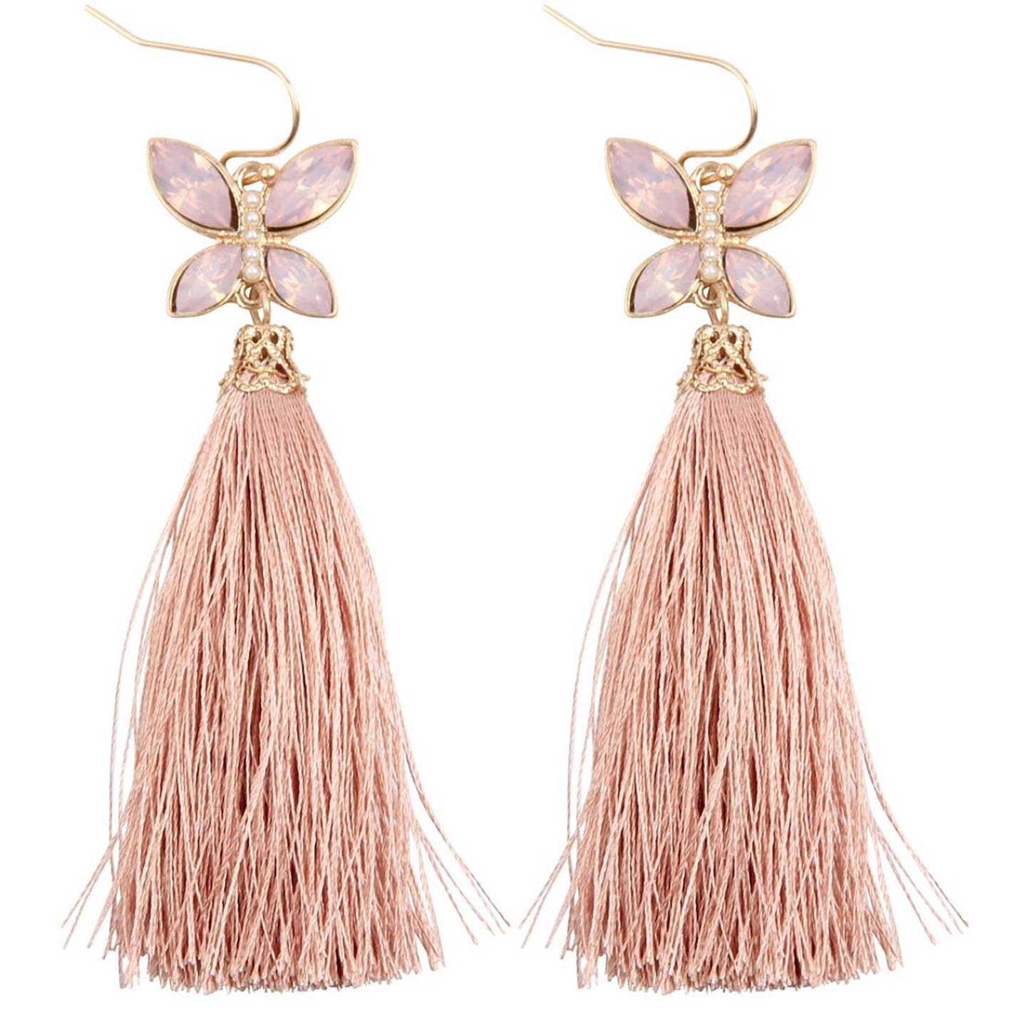 Pink Beaded Butterfly Earring with Tassell