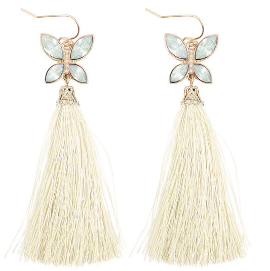 Ivory Beaded Butterfly Earring with Tassel