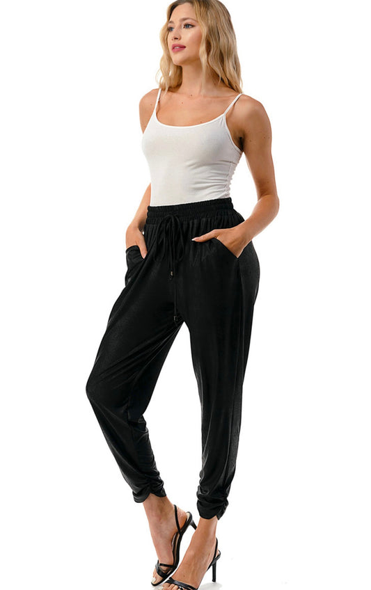 Ruched Faux Pleather Jogger Pants